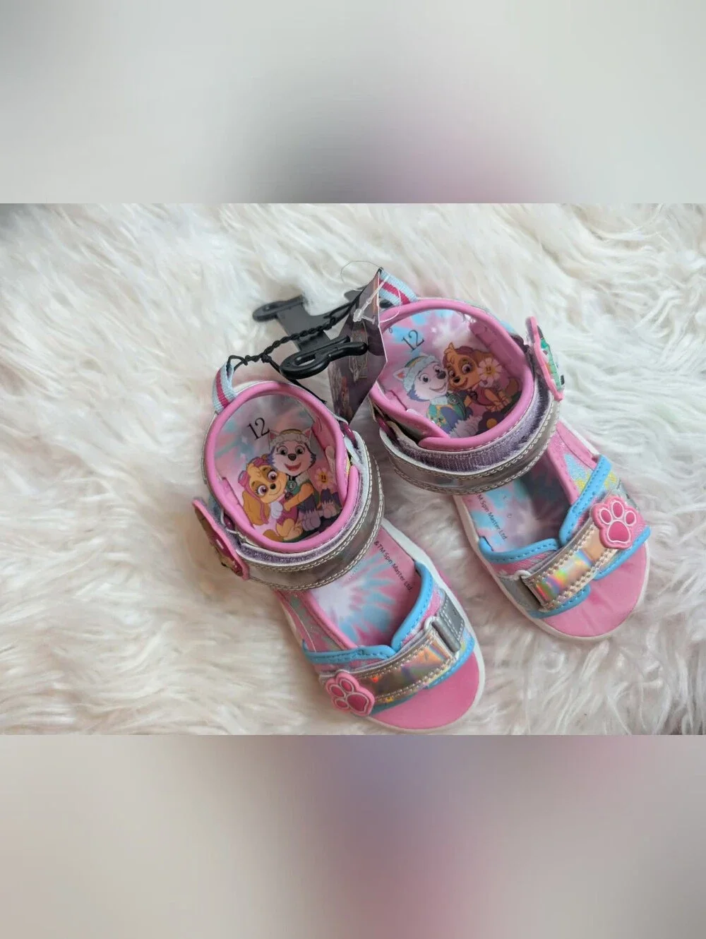 Nwt Disney Girls' Pink Holographic Paw-Print Sandals